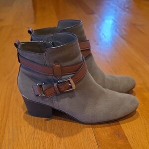 Coach Gray Ankle Boots with Brown Straps